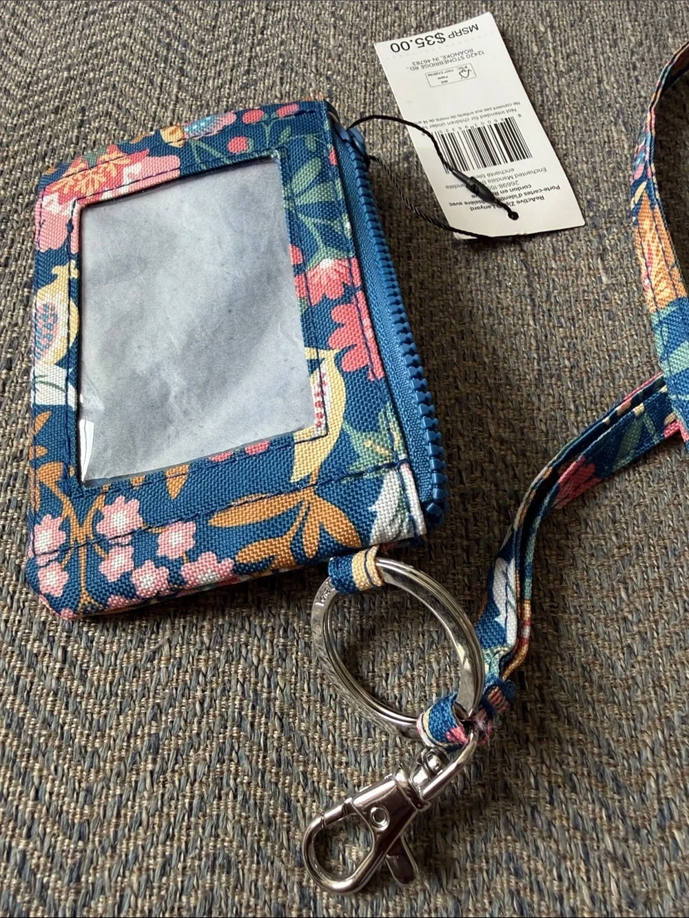 Vera Bradley Reactive Zip ID Lanyard Enchanted Mandala Blue/Card Holder